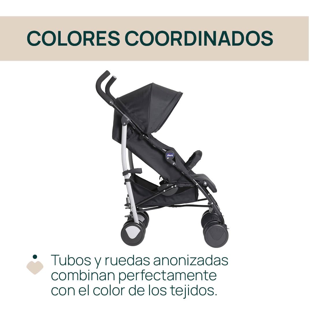 Chicco Echo Lite Silla de Paseo Ligera, Reclinable en 4 Posiciones, Plegado Paraguas, de 0 Meses a 22 kg, Negro