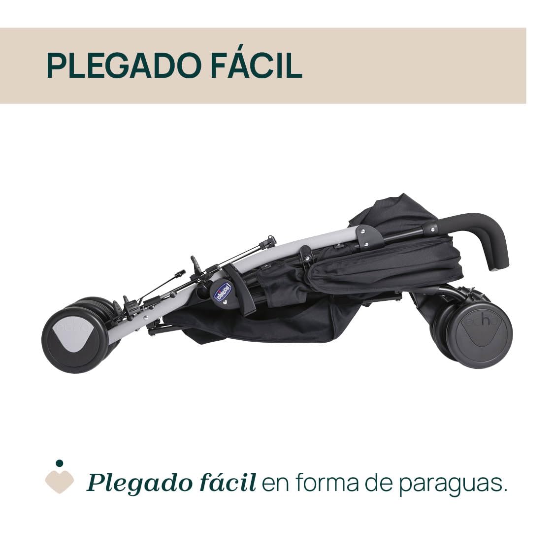 Chicco Echo Lite Silla de Paseo Ligera, Reclinable en 4 Posiciones, Plegado Paraguas, de 0 Meses a 22 kg, Negro