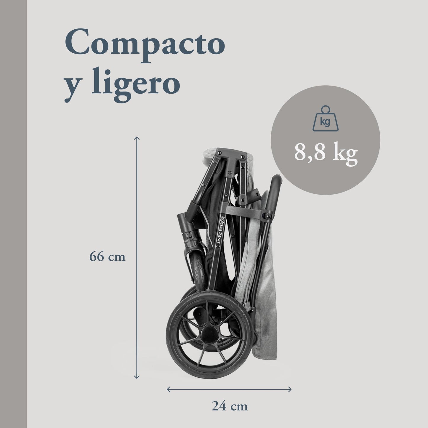 Inglesina Zenit Cochecito Compacto con Ruedas Grandes, hasta 22 kg, Gris