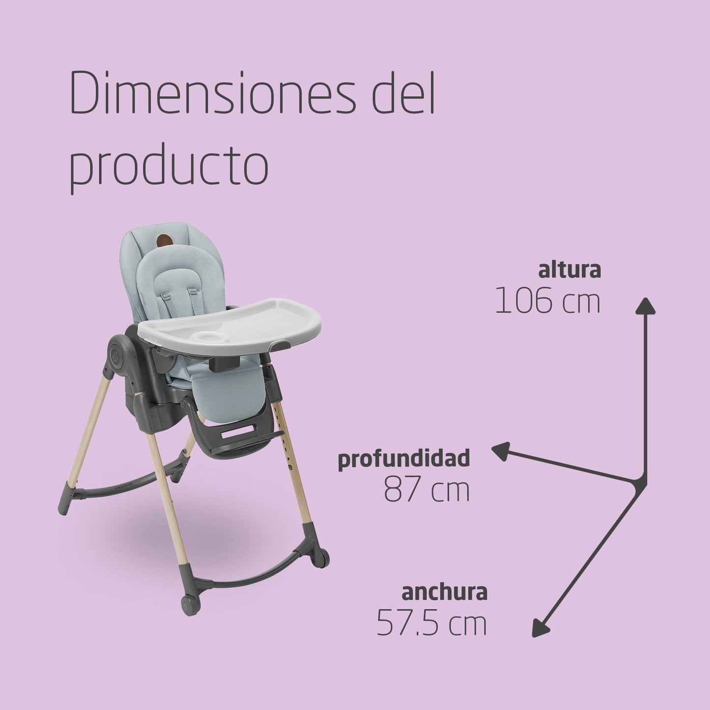 Maxi-Cosi Minla Trona Evolutiva 6 en 1, Plegado Compacto y Reclinable, de 0 a 14 Años, Gris