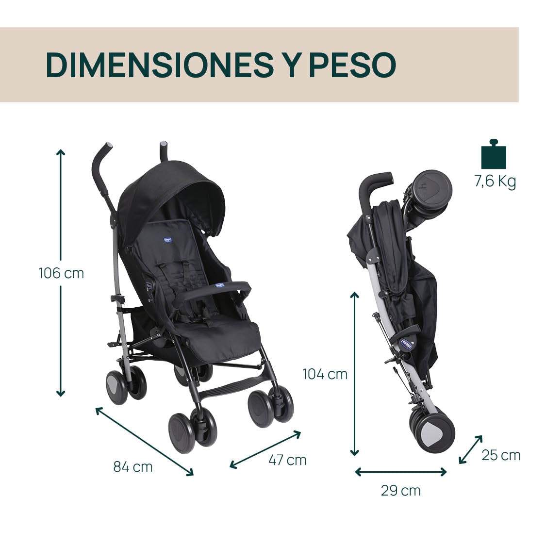 Chicco Echo Lite Silla de Paseo Ligera, Reclinable en 4 Posiciones, Plegado Paraguas, de 0 Meses a 22 kg, Negro