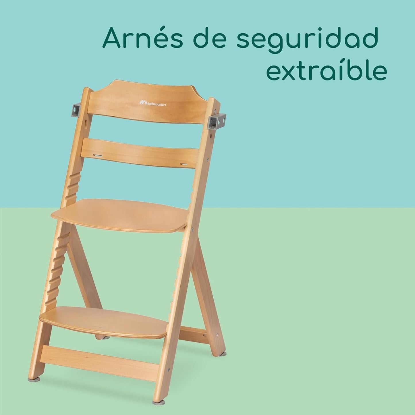 Bebeconfort Timba Trona Evolutiva de Madera, con Cojín y Bandeja, de 6 Meses a 99 Años, Natural + Beige