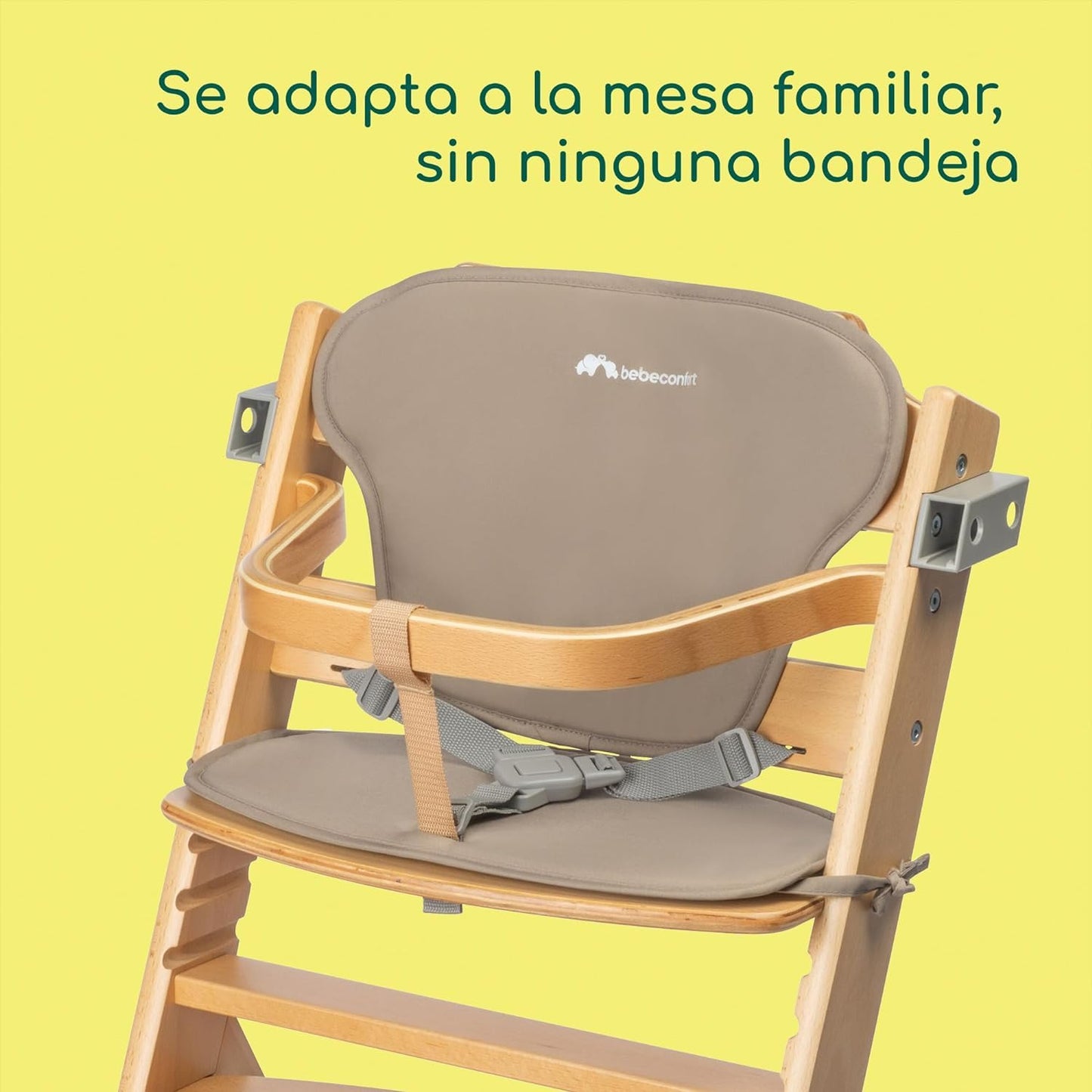 Bebeconfort Timba Trona Evolutiva de Madera, con Cojín y Bandeja, de 6 Meses a 99 Años, Natural + Beige