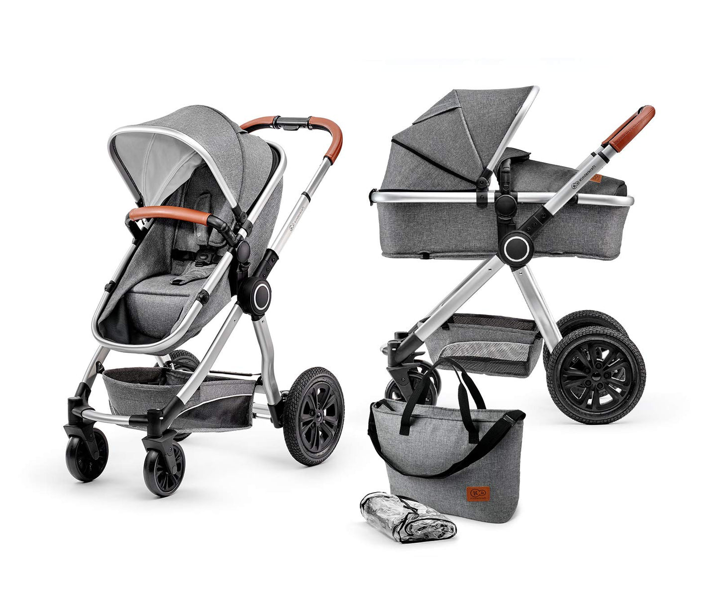 Kinderkraft VEO Sistema de Viaje 2 en 1, con Silla de Paseo y Capazo, de 0 a 15 kg, Gris