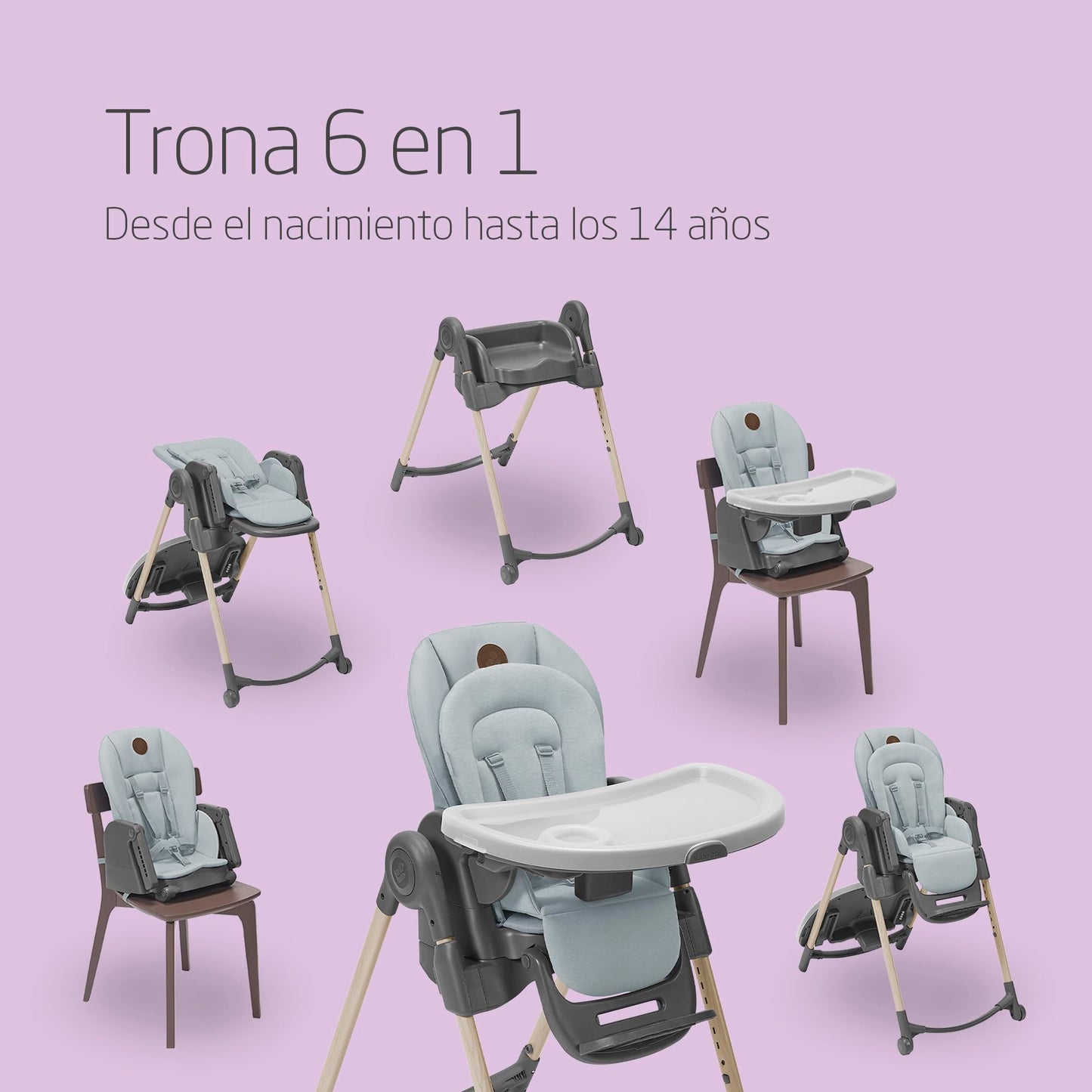 Maxi-Cosi Minla Trona Evolutiva 6 en 1, Plegado Compacto y Reclinable, de 0 a 14 Años, Gris