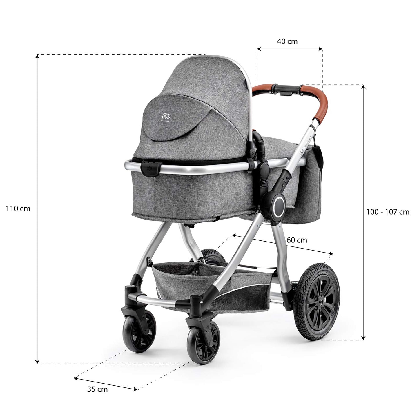 Kinderkraft VEO Sistema de Viaje 2 en 1, con Silla de Paseo y Capazo, de 0 a 15 kg, Gris