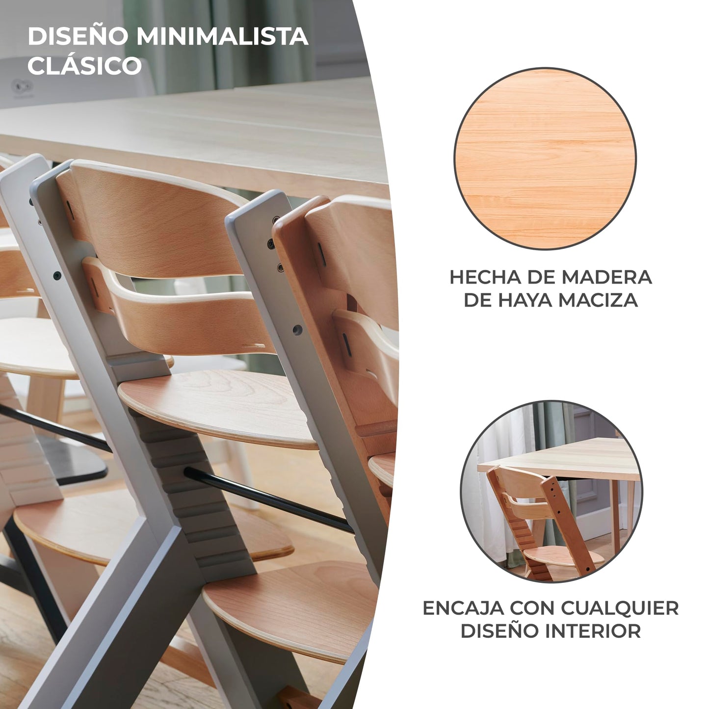 Kinderkraft ENOCK Trona Evolutiva de Madera, con Barrera y Bandeja Extraíble, Madera Natural