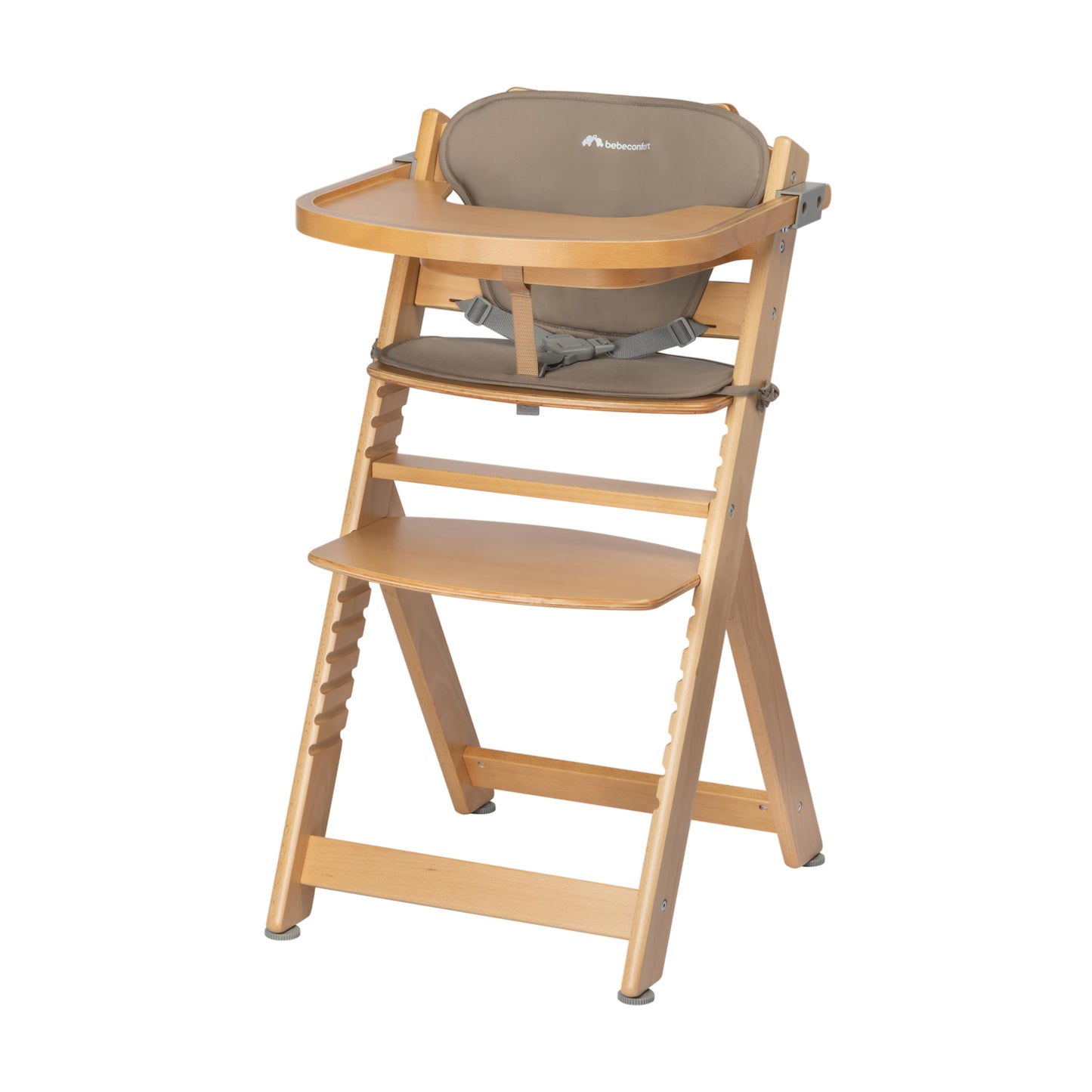 Bebeconfort Timba Trona Evolutiva de Madera, con Cojín y Bandeja, de 6 Meses a 99 Años, Natural + Beige