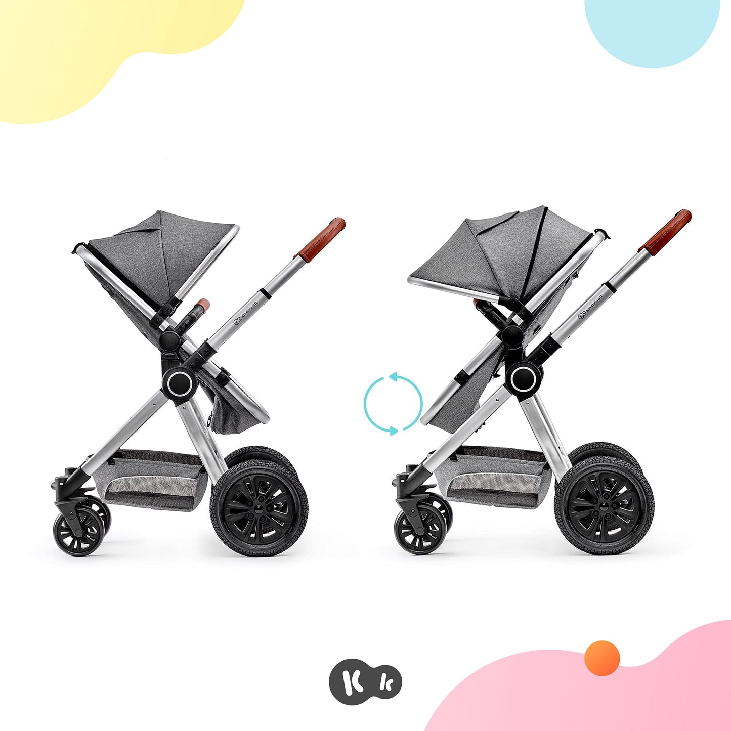 Kinderkraft VEO Sistema de Viaje 2 en 1, con Silla de Paseo y Capazo, de 0 a 15 kg, Gris