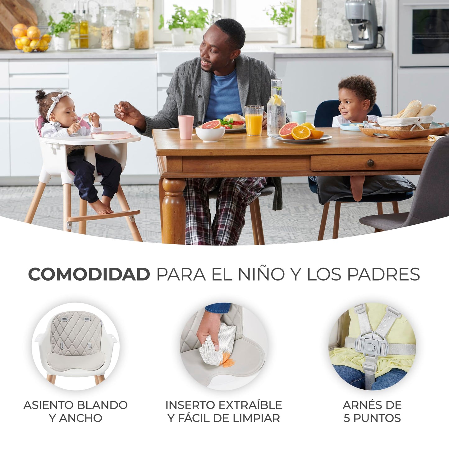 Kinderkraft SIENNA Trona de Madera, Portátil y Fácil de Limpiar, con Bandeja Extraíble, de 6 Meses a 5 Años, Gris