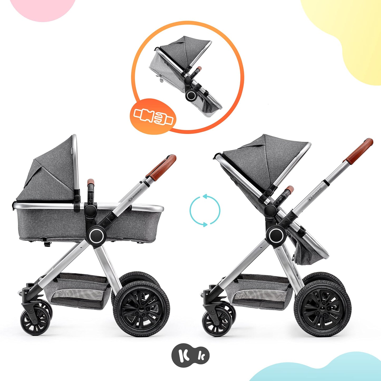 Kinderkraft VEO Sistema de Viaje 2 en 1, con Silla de Paseo y Capazo, de 0 a 15 kg, Gris