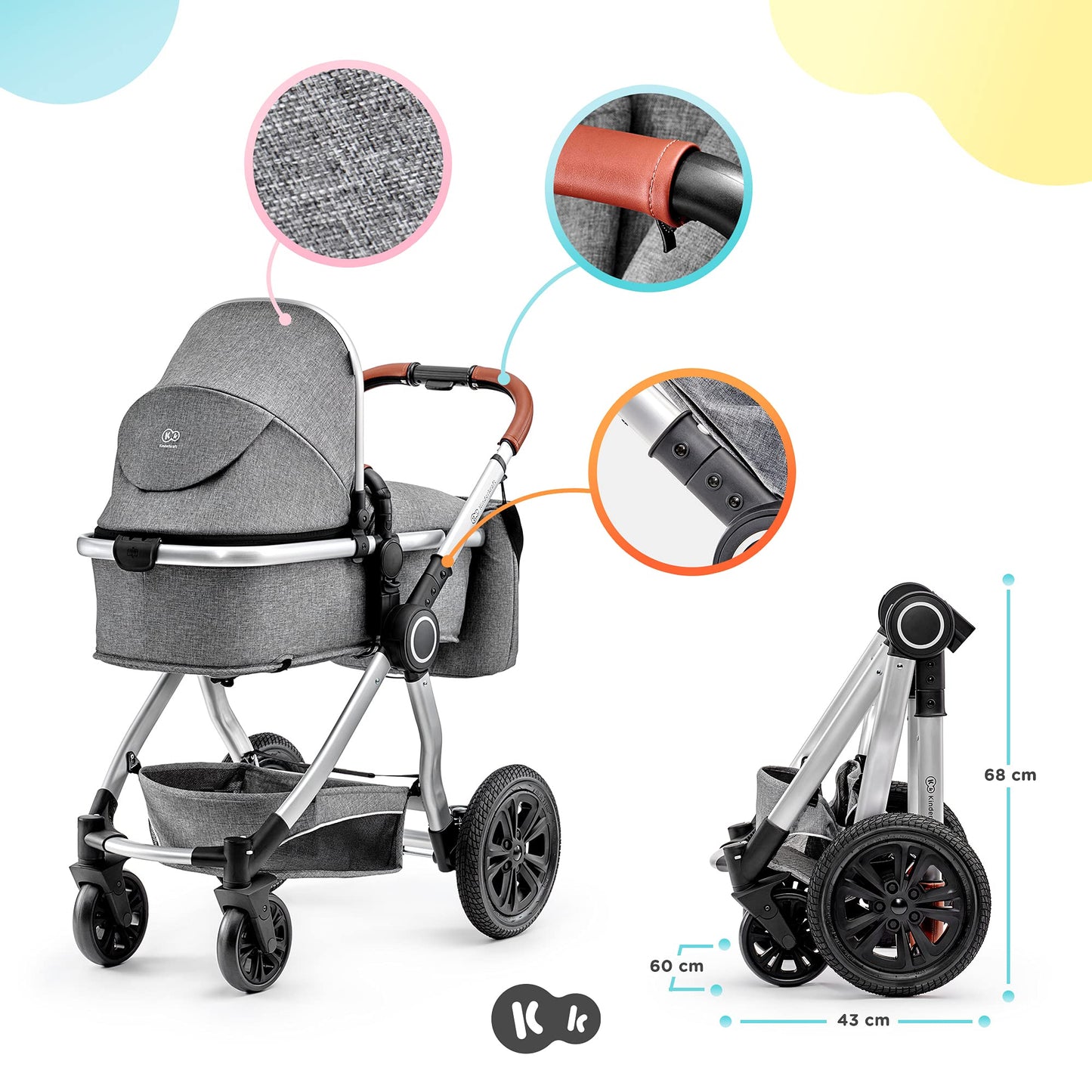 Kinderkraft VEO Sistema de Viaje 2 en 1, con Silla de Paseo y Capazo, de 0 a 15 kg, Gris