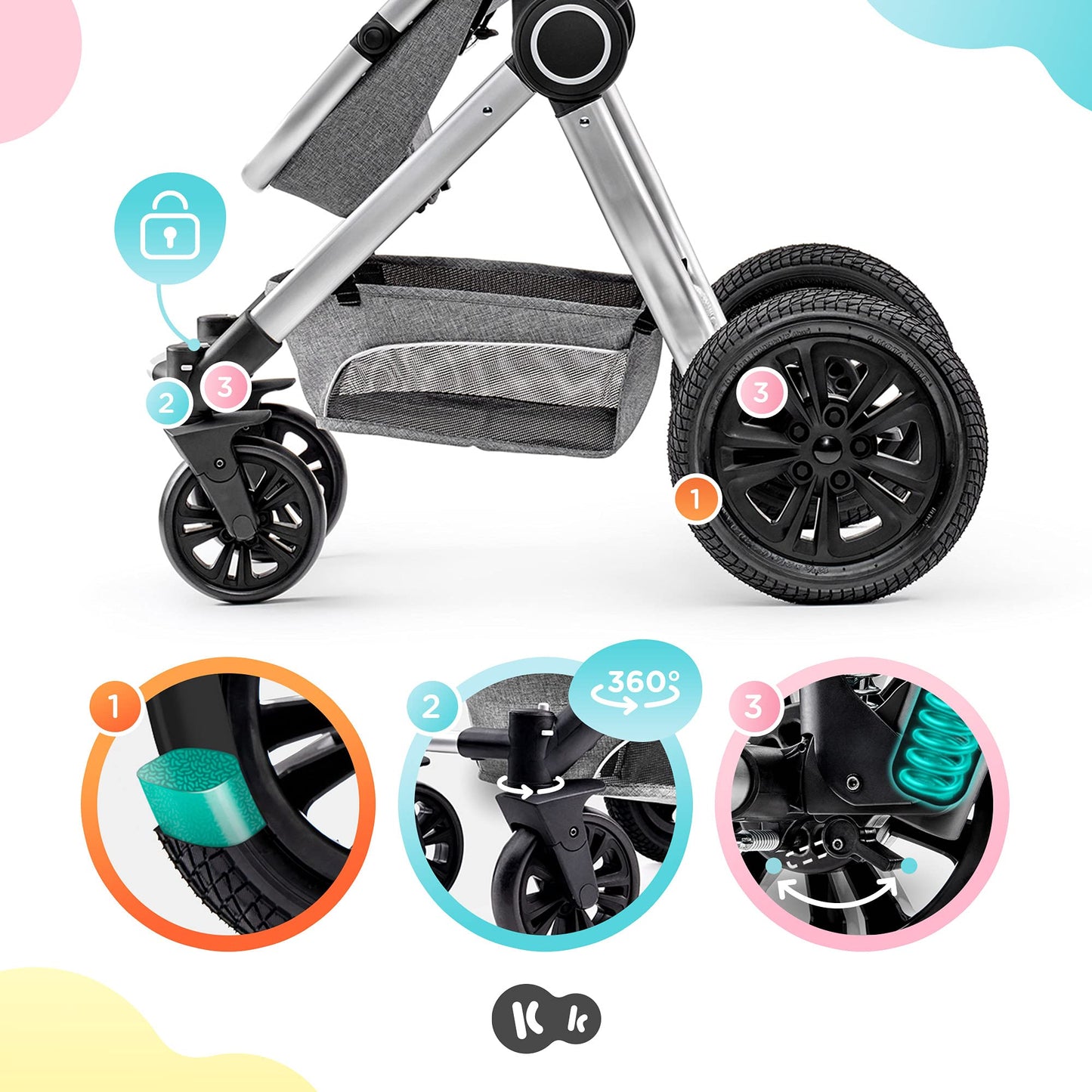 Kinderkraft VEO Sistema de Viaje 2 en 1, con Silla de Paseo y Capazo, de 0 a 15 kg, Gris
