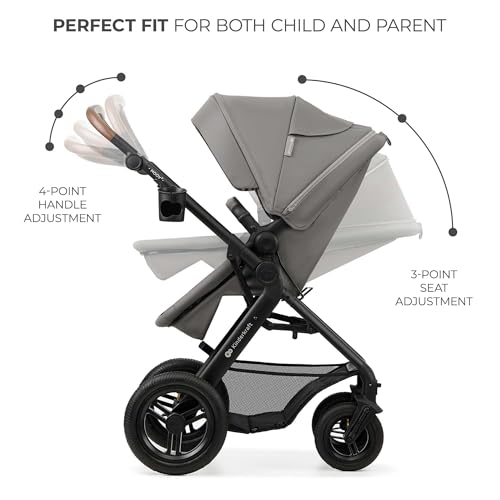 Kinderkraft MOOV2 Carrito Bebé 3 en 1, con Silla de Auto MINK PRO i-Size, Ruedas Inflables, hasta 25 kg, Gris Claro
