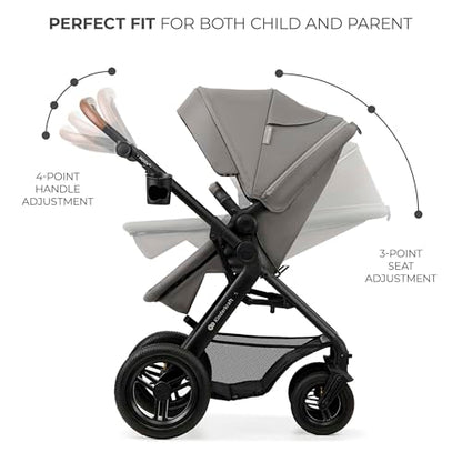 Kinderkraft MOOV2 Carrito Bebé 3 en 1, con Silla de Auto MINK PRO i-Size, Ruedas Inflables, hasta 25 kg, Gris Claro