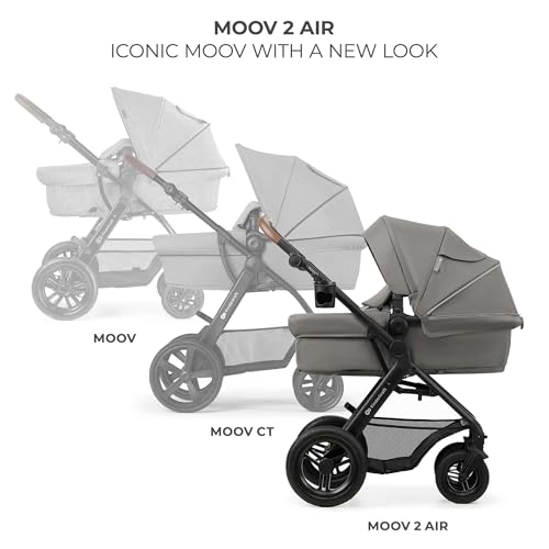 Kinderkraft MOOV2 Carrito Bebé 3 en 1, con Silla de Auto MINK PRO i-Size, Ruedas Inflables, hasta 25 kg, Gris Claro