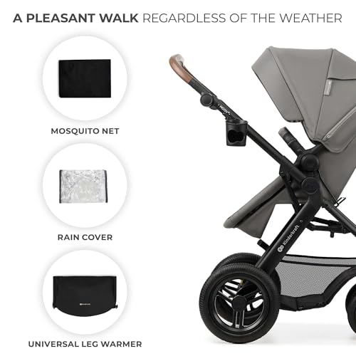 Kinderkraft MOOV2 Carrito Bebé 3 en 1, con Silla de Auto MINK PRO i-Size, Ruedas Inflables, hasta 25 kg, Gris Claro