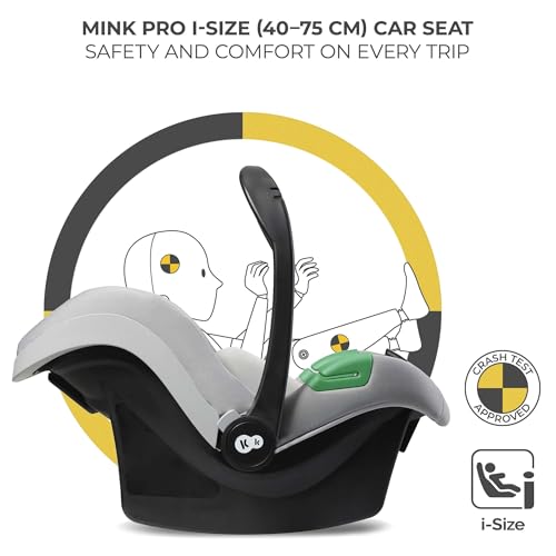 Kinderkraft MOOV2 Carrito Bebé 3 en 1, con Silla de Auto MINK PRO i-Size, Ruedas Inflables, hasta 25 kg, Gris Claro