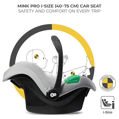 Kinderkraft MOOV2 Carrito Bebé 3 en 1, con Silla de Auto MINK PRO i-Size, Ruedas Inflables, hasta 25 kg, Gris Claro