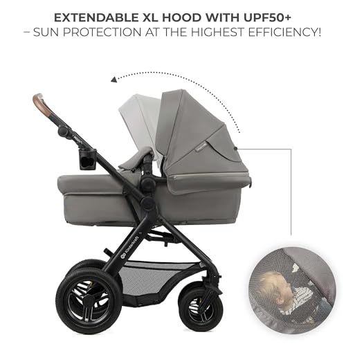 Kinderkraft MOOV2 Carrito Bebé 3 en 1, con Silla de Auto MINK PRO i-Size, Ruedas Inflables, hasta 25 kg, Gris Claro