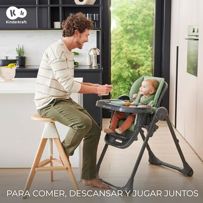 Kinderkraft TUMMIE Trona Bebé 2 en 1, con Juguetes, Reclinación Total y Reposapiés, Ajustable, Gris
