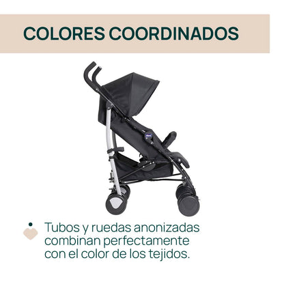 Chicco Echo Lite Silla de Paseo Ligera, Reclinable en 4 Posiciones, Plegado Paraguas, de 0 Meses a 22 kg, Negro