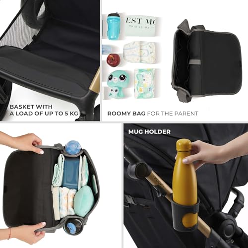Kinderkraft MOOV2 Carrito Bebé 3 en 1, con Silla de Auto MINK PRO i-Size, Ruedas Inflables, hasta 25 kg, Gris Claro