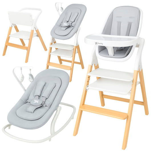 Twinly Alaia Trona Evolutiva 5 en 1, Plegable, de Madera de Haya, desde Nacimiento