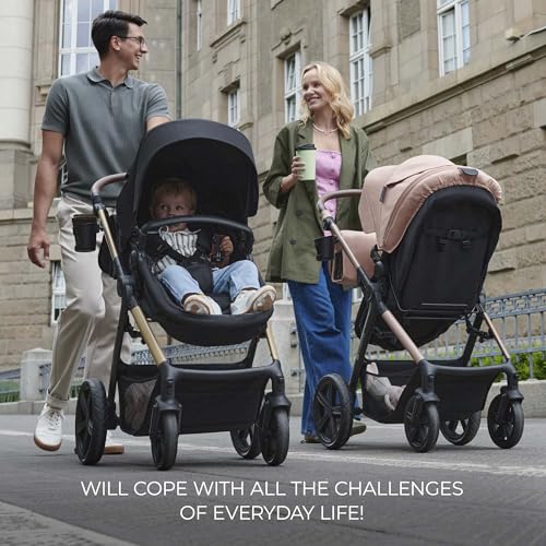 Kinderkraft MOOV2 Carrito Bebé 3 en 1, con Silla de Auto MINK PRO i-Size, Ruedas Inflables, hasta 25 kg, Gris Claro
