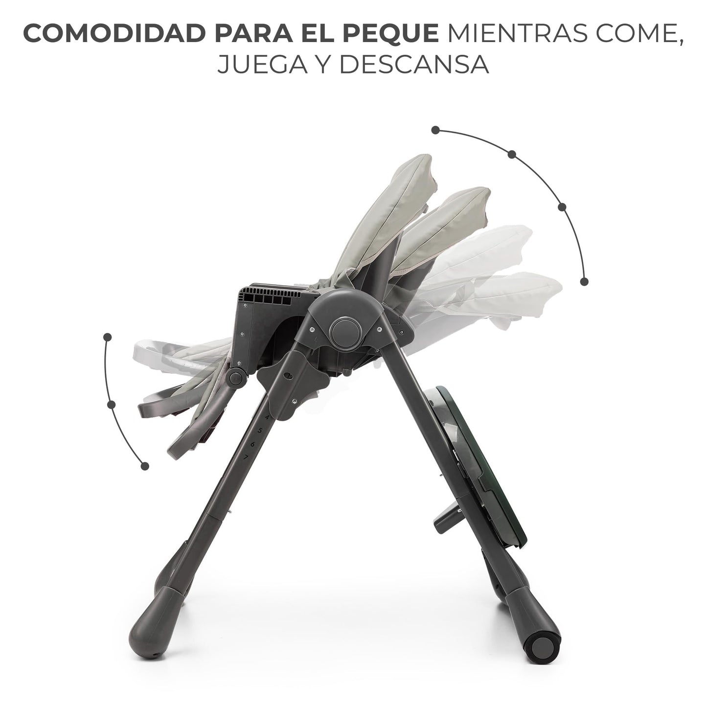 Kinderkraft TUMMIE Trona Bebé 2 en 1, con Juguetes, Reclinación Total y Reposapiés, Ajustable, Gris