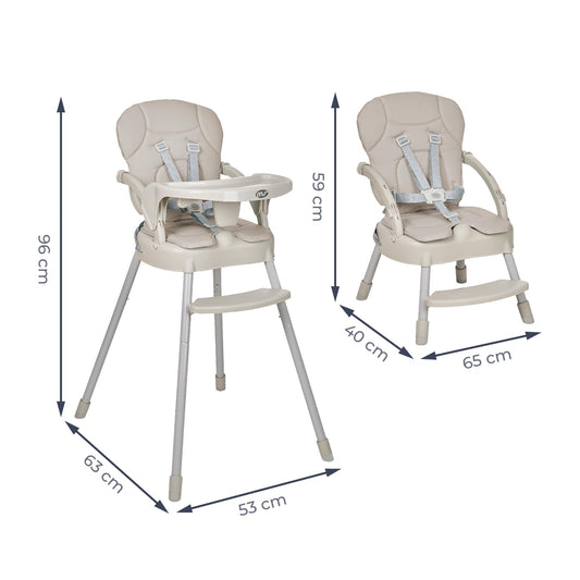 MS BELLY Trona 3 en 1 Plegable y Convertible, con Asiento Acolchado, Gris