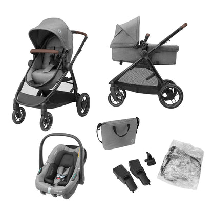 Maxi-Cosi Zelia S Trio Sistema de Viaje 3 en 1, con Silla de Auto CabrioFix S i-Size, de 0 a 4 Años, hasta 22 kg, Gris