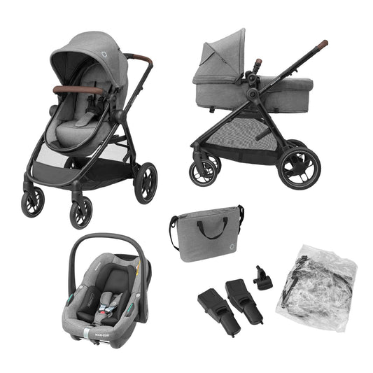 Maxi-Cosi Zelia S Trio Sistema de Viaje 3 en 1, con Silla de Auto CabrioFix S i-Size, de 0 a 4 Años, hasta 22 kg, Gris