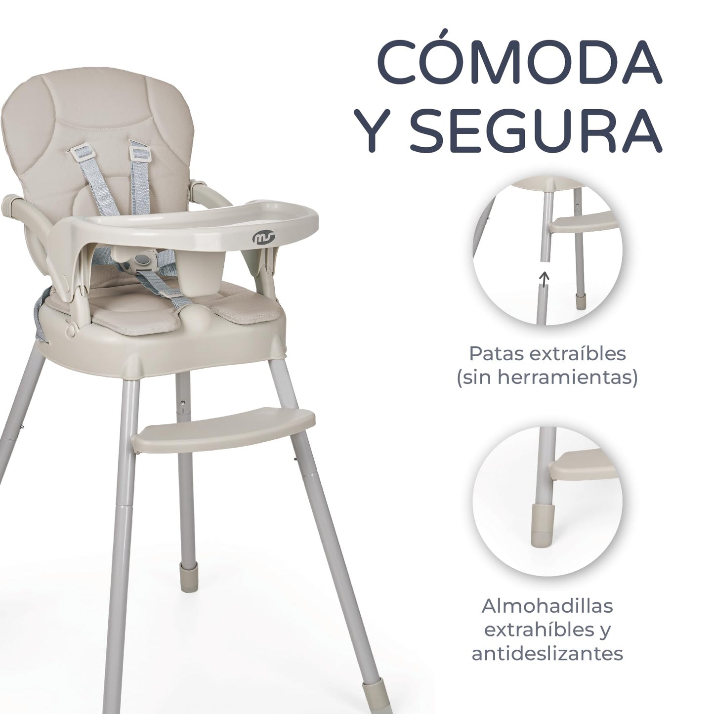 MS BELLY Trona 3 en 1 Plegable y Convertible, con Asiento Acolchado, Gris