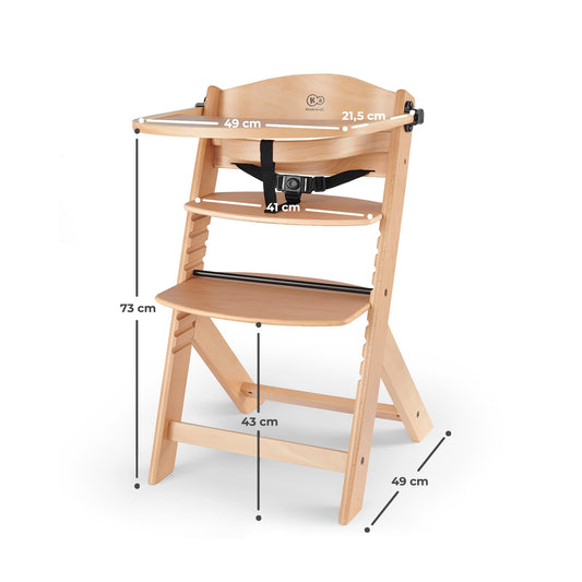 Kinderkraft ENOCK Trona Evolutiva de Madera, con Barrera y Bandeja Extraíble, Madera Natural