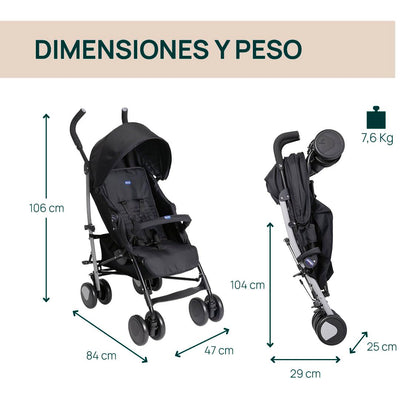 Chicco Echo Lite Silla de Paseo Ligera, Reclinable en 4 Posiciones, Plegado Paraguas, de 0 Meses a 22 kg, Negro