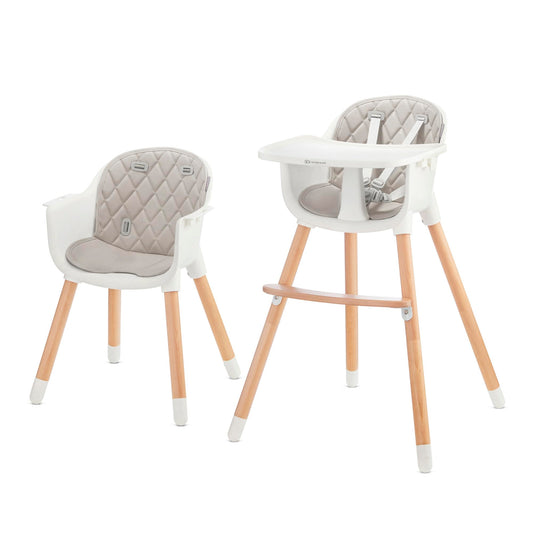 Kinderkraft SIENNA Trona de Madera, Portátil y Fácil de Limpiar, con Bandeja Extraíble, de 6 Meses a 5 Años, Gris