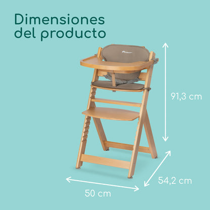 Bebeconfort Timba Trona Evolutiva de Madera, con Cojín y Bandeja, de 6 Meses a 99 Años, Natural + Beige