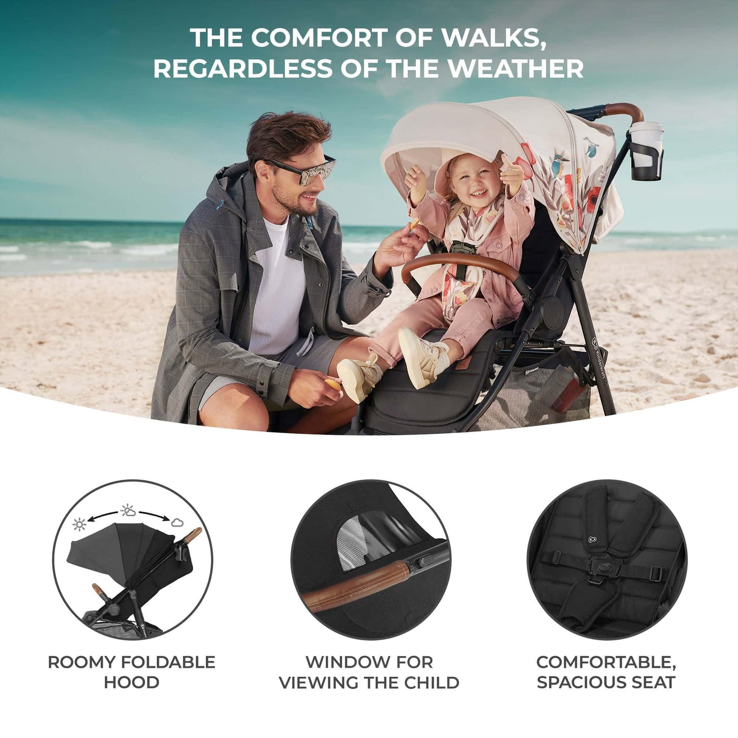 Kinderkraft GRANDE PLUS Silla de Paseo, Plegado con 1 Mano, Reclinación Total, desde Nacimiento hasta 22 kg, Negro