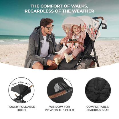 Kinderkraft GRANDE PLUS Silla de Paseo, Plegado con 1 Mano, Reclinación Total, desde Nacimiento hasta 22 kg, Negro