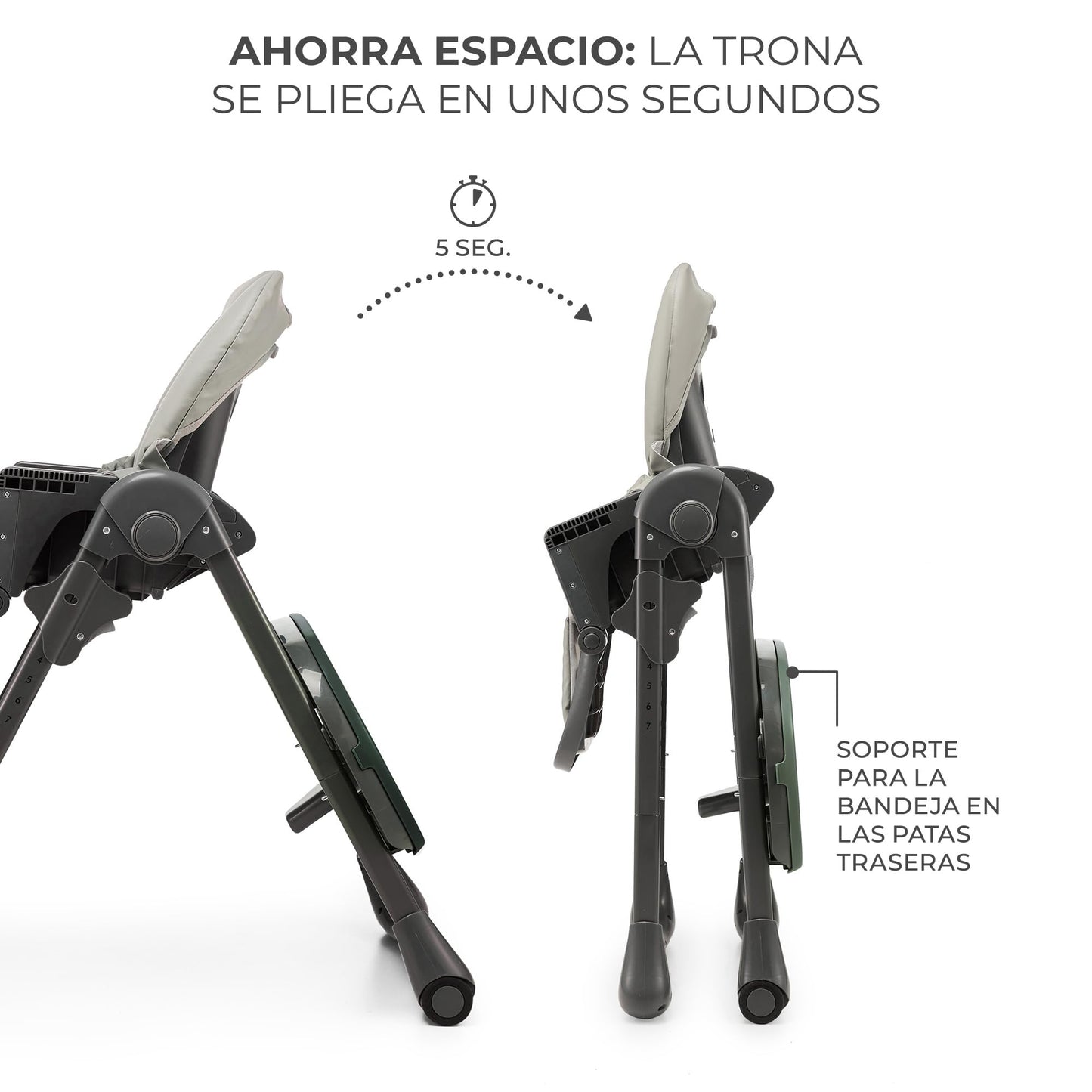 Kinderkraft TUMMIE Trona Bebé 2 en 1, con Juguetes, Reclinación Total y Reposapiés, Ajustable, Gris