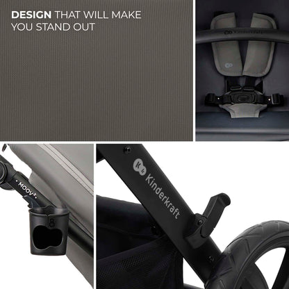 Kinderkraft MOOV2 Carrito Bebé 3 en 1, con Silla de Auto MINK PRO i-Size, Ruedas Inflables, hasta 25 kg, Gris Claro