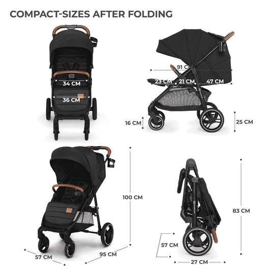 Kinderkraft GRANDE PLUS Silla de Paseo, Plegado con 1 Mano, Reclinación Total, desde Nacimiento hasta 22 kg, Negro