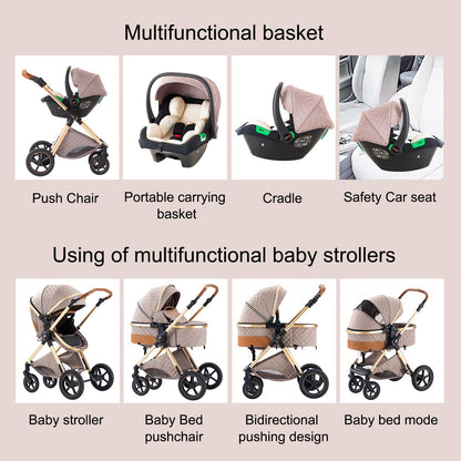 BEBBY H2 Cochecito 3 en 1, Plegable con 1 Clic, Asiento Alto, para Recién Nacido, Blanco Arroz