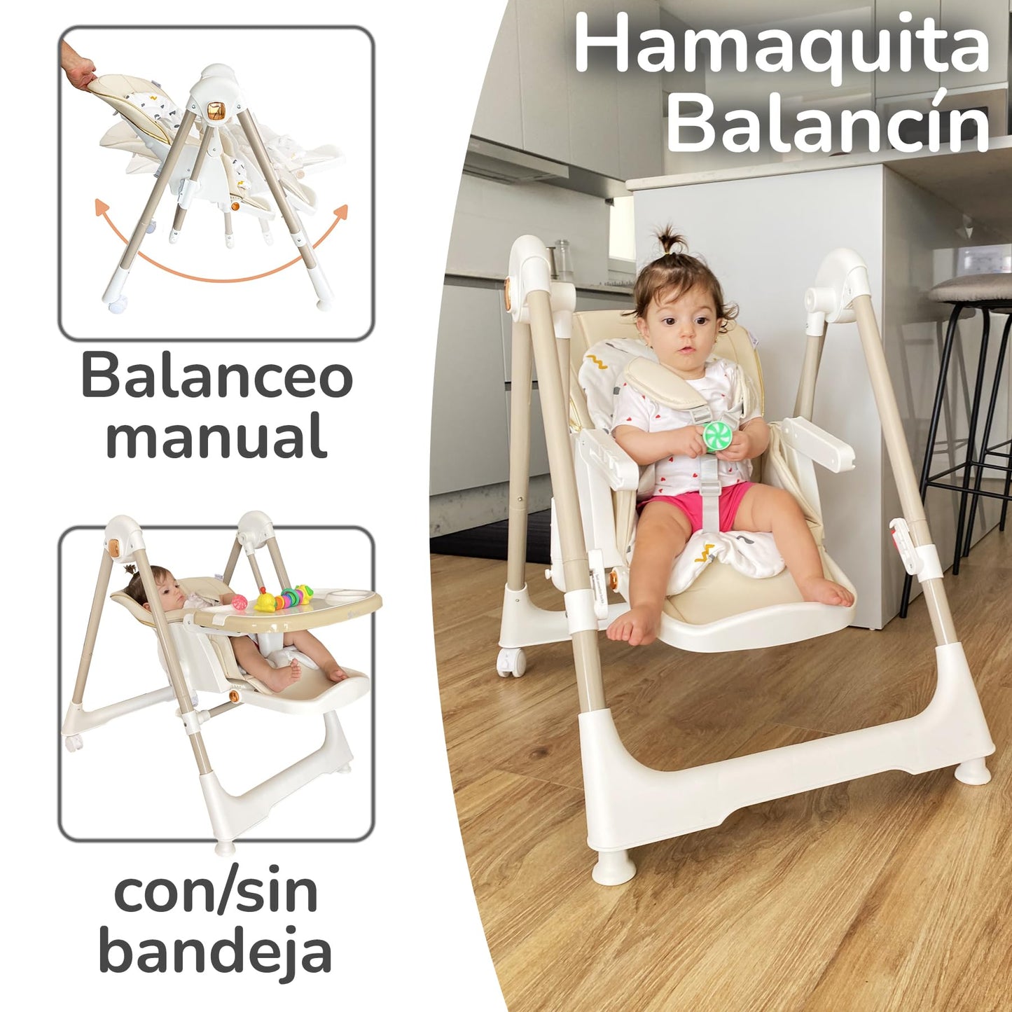 Twinly Movity Trona Evolutiva, Plegable, con Hamaca y Columpio, de 0 a 15 kg