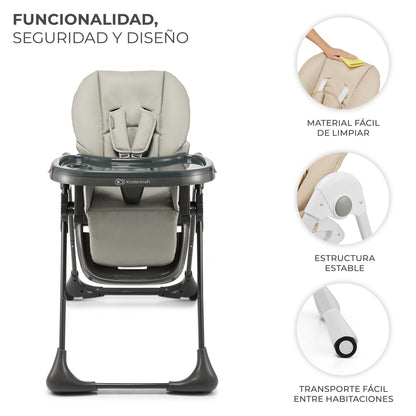 Kinderkraft TUMMIE Trona Bebé 2 en 1, con Juguetes, Reclinación Total y Reposapiés, Ajustable, Gris