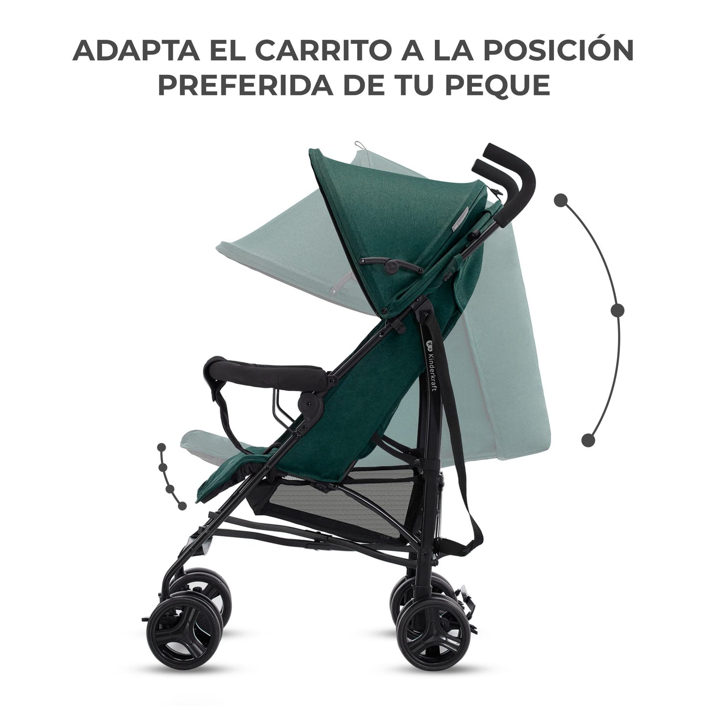 Kinderkraft TIK Silla de Paseo Ligera (6,5 kg), Plegable, con Reclinación Total y Tejido Impermeable, Verde