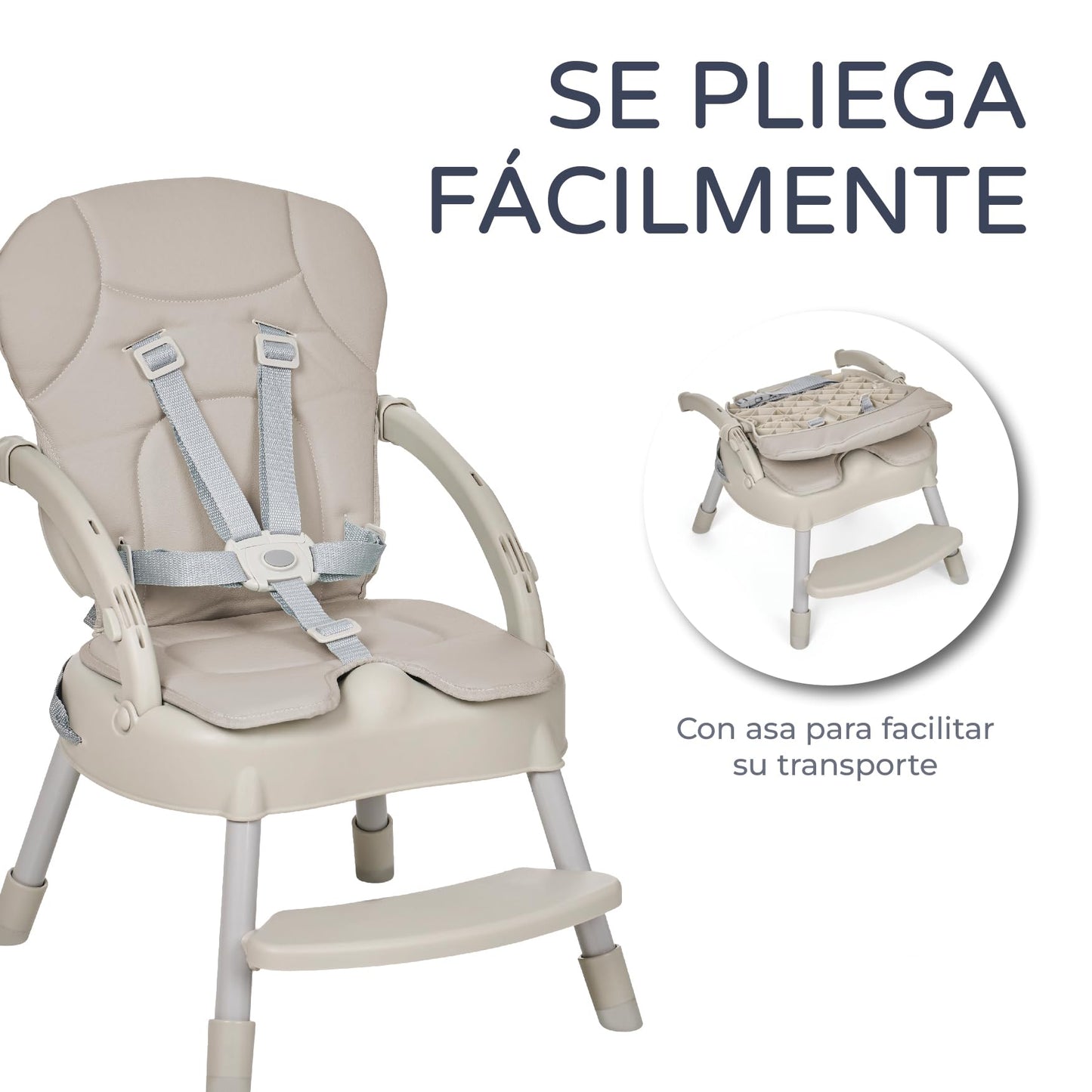MS BELLY Trona 3 en 1 Plegable y Convertible, con Asiento Acolchado, Gris