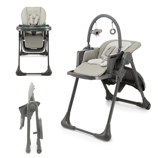 Kinderkraft TUMMIE Trona Bebé 2 en 1, con Juguetes, Reclinación Total y Reposapiés, Ajustable, Gris