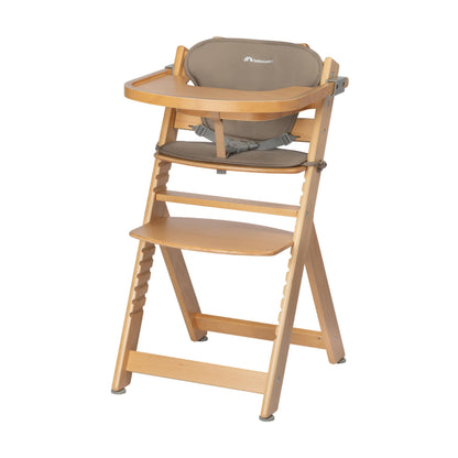 Bebeconfort Timba Trona Evolutiva de Madera, con Cojín y Bandeja, de 6 Meses a 99 Años, Natural + Beige